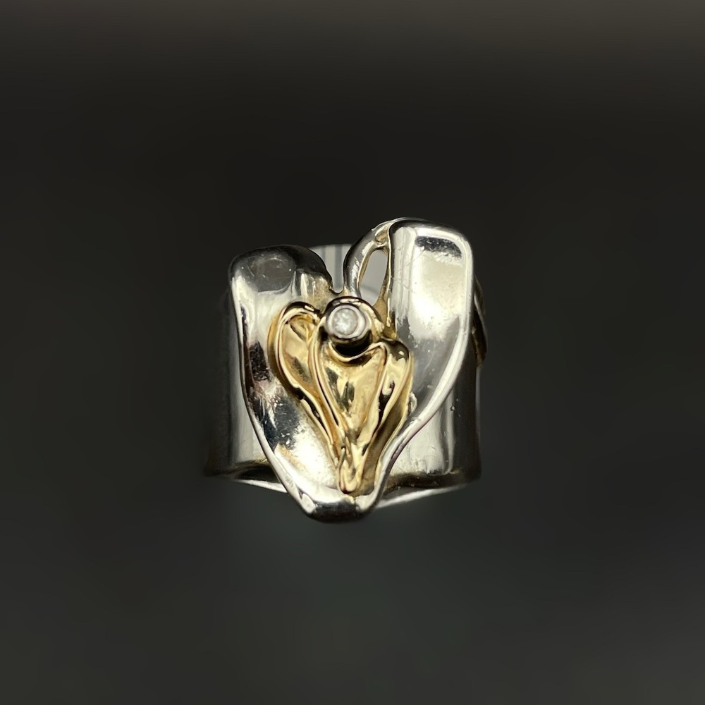 Israel Hagit Gorali Diamond Accent 14K Yellow Gold Sterling Silver Heart Ring - Picture 3 of 11